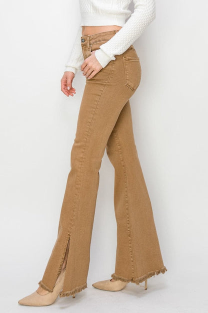 RISEN Bailey Full Size High Waist Side Slit Flare JeansElevate Your Style
 
Step up your style with the RISEN Bailey Full Size High Waist Side Slit Flare Jeans. These jeans are not just an ordinary piece of clothing; theLove Salve RISEN Bailey Full Size High Waist Side Slit Flare JeansJeans