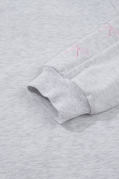 Light Grey Girly Bow Embroidered Puff Sleeve Two Piece Set