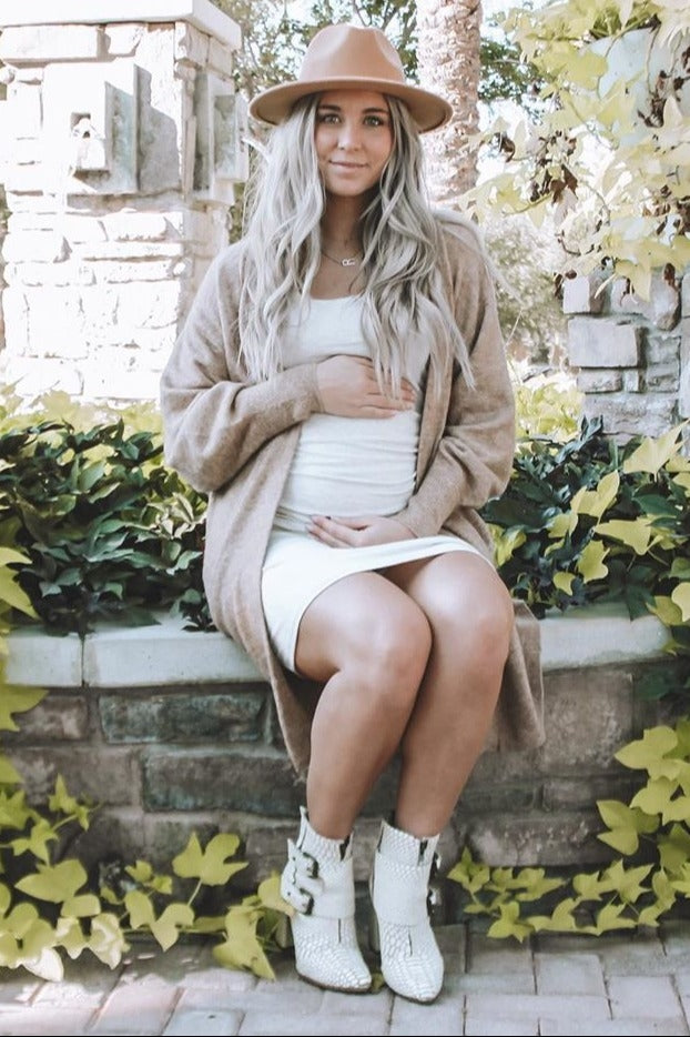 PinkBlush Beige Sleeveless Ruched Fitted Maternity Dress Final Sale PinkBlush