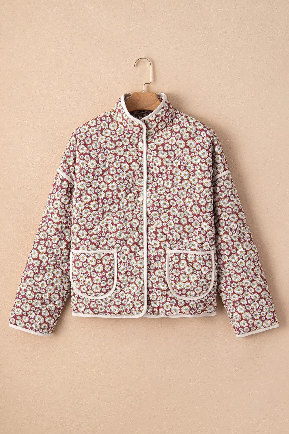 Chic floral mock neck coat