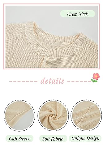 Saodimallsu Womens Summer Cap Sleeve Tops Casual Crew Neck Loose Fit Knit Lightweight Sweater Pullover Top