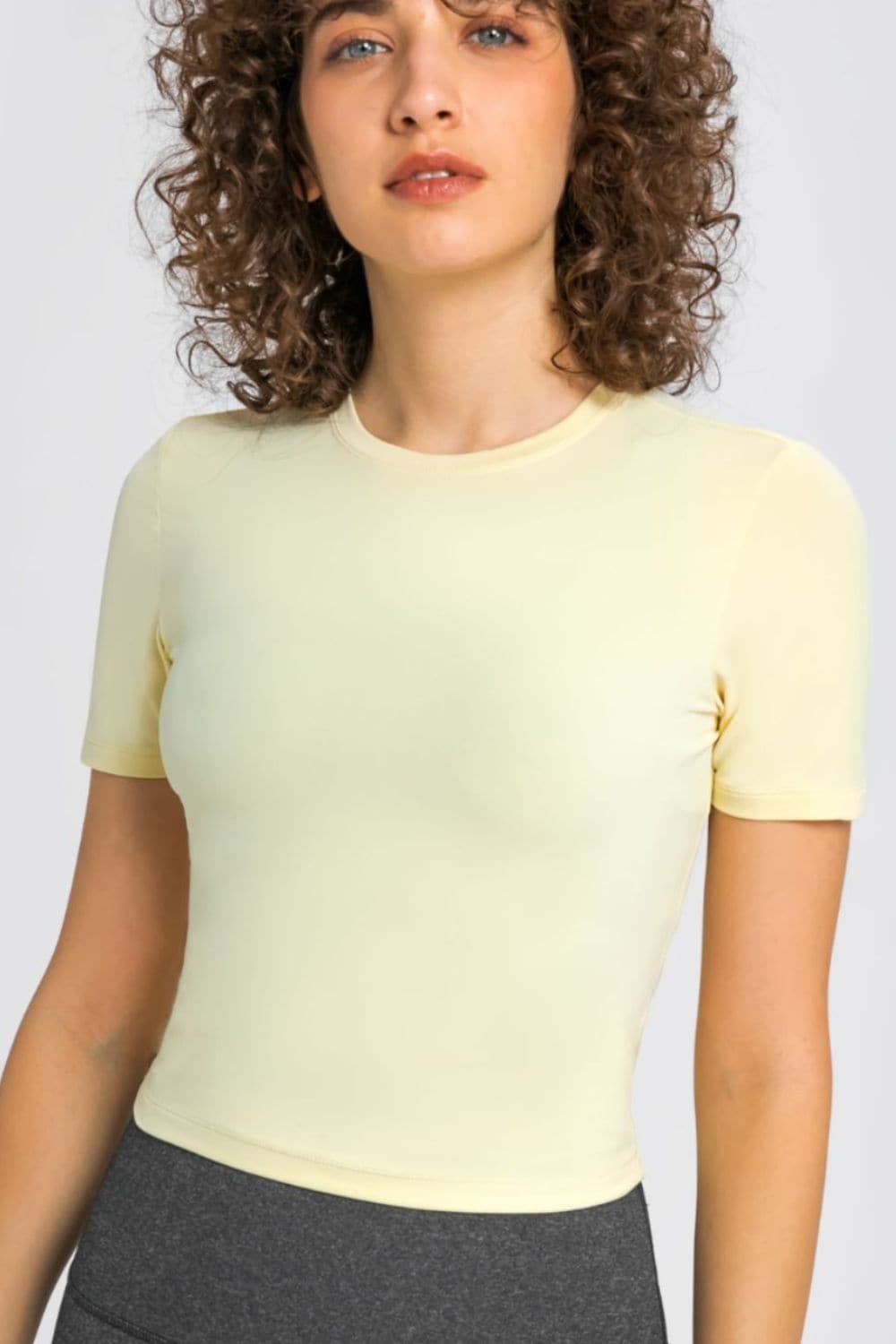 Round Neck Short Sleeve Yoga Tee.