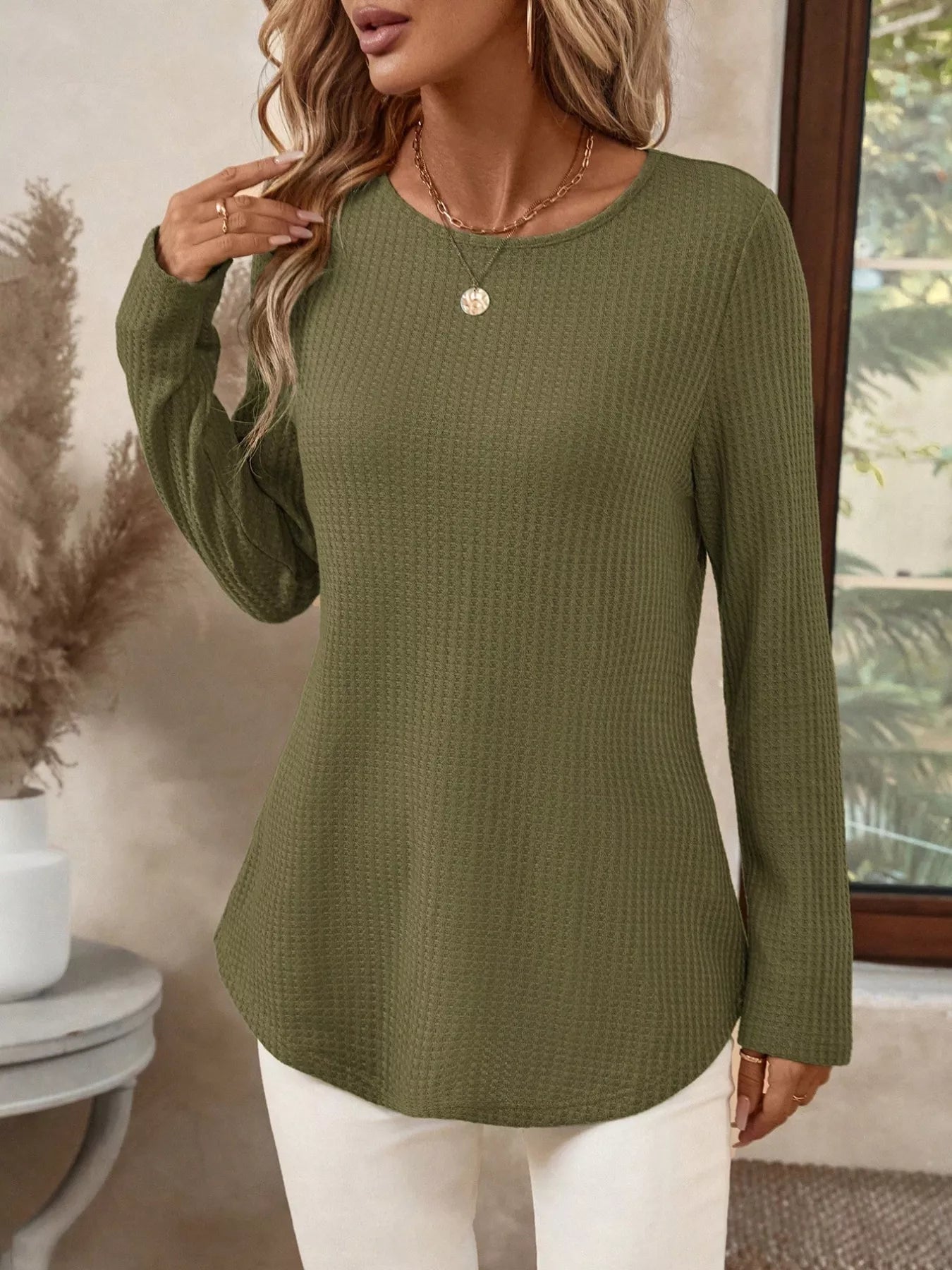 Plus Size Casual Waffle Knit Long Sleeve T-Shirt Simply Love