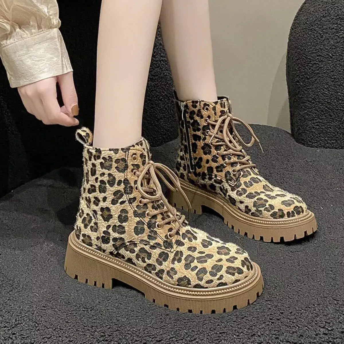 Animal Print Lace-Up Ankle Boots Simply Love