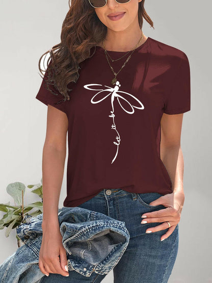 Dragonfly Graphic Round Neck Short Sleeve T-Shirt.