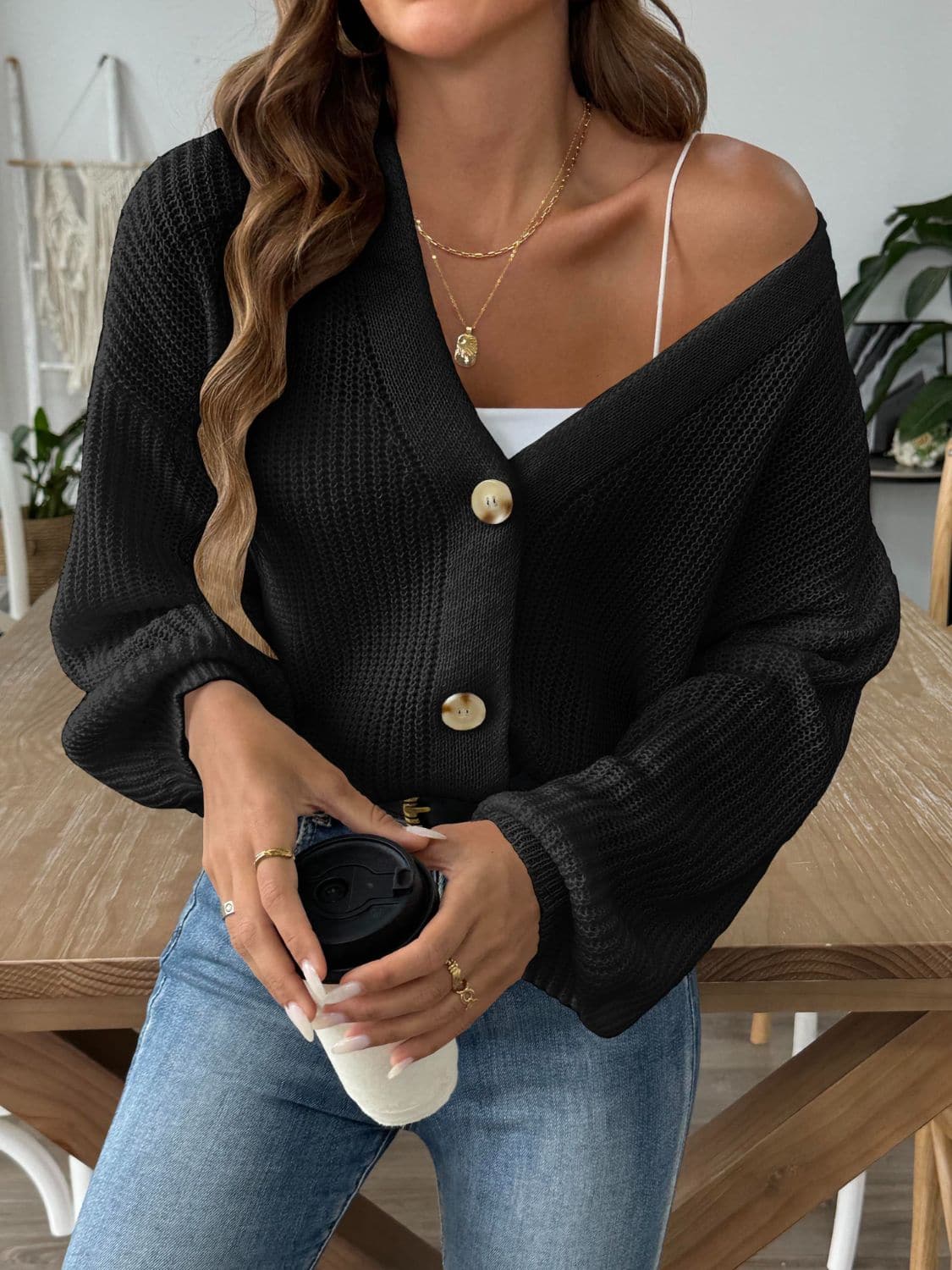 Chic V-neck long sleeve cardigan