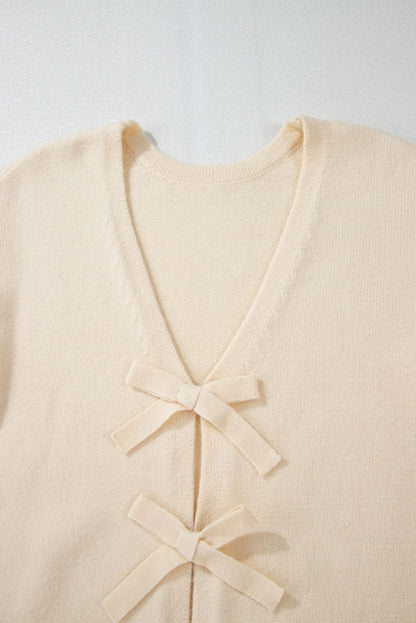 Bowknot Front V Neck Long Sleeve Cardigan