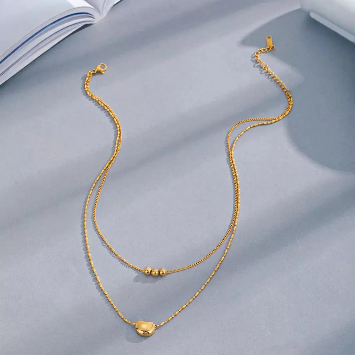 18K Gold Plated Double Layer Necklace With Beaded Chain Simply Love