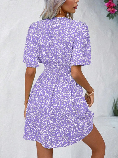 Printed V-Neck Half Sleeve Mini Dress.