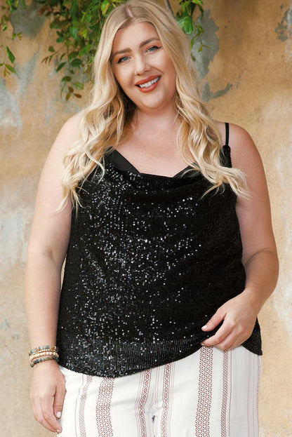 Plus Size Sequin Cowl Neck Cami.