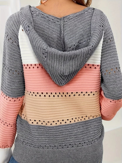 Lace-Up Contrast Long Sleeve Hooded Sweater.