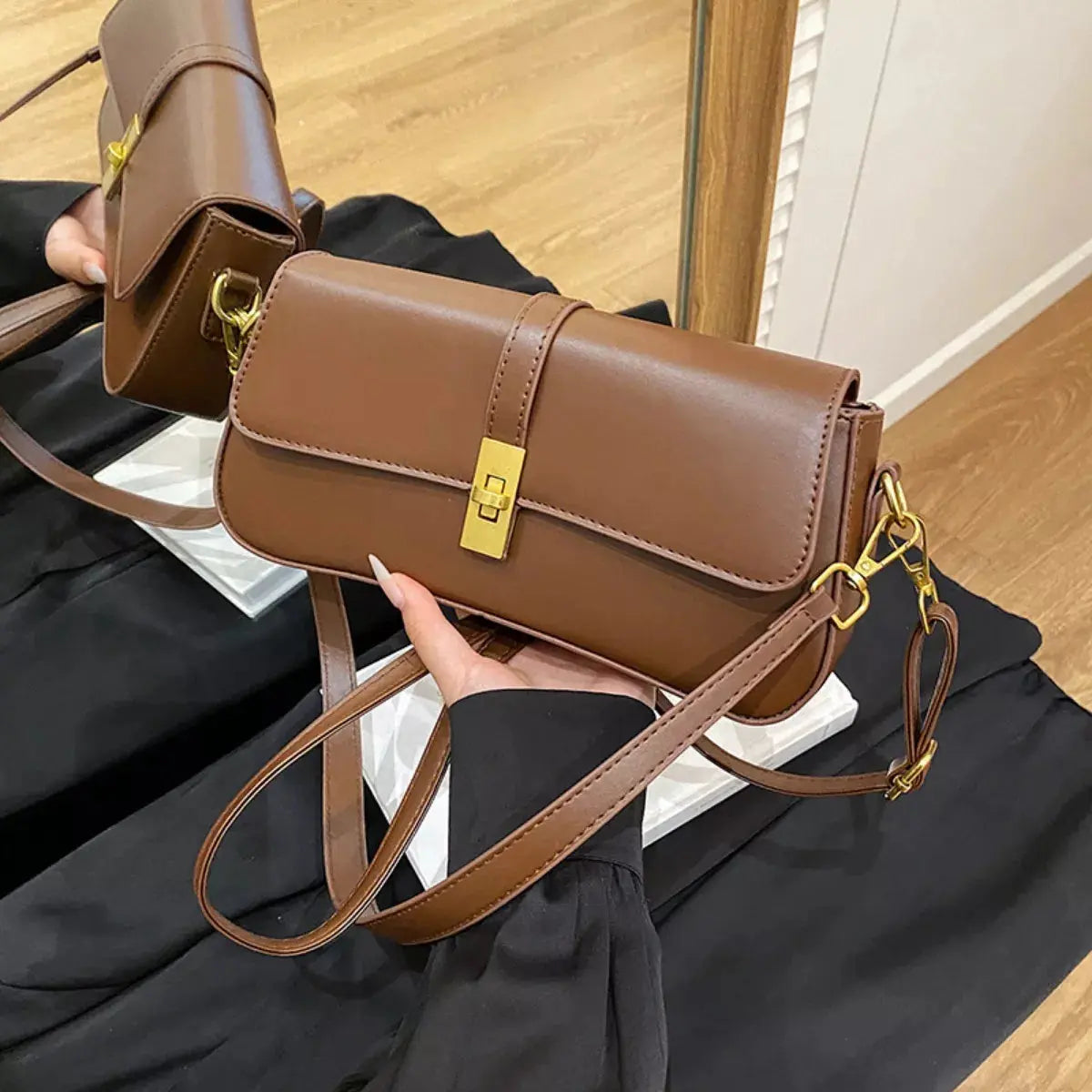 Rectangular Crossbody Bag with Golden Buckle Simply Love