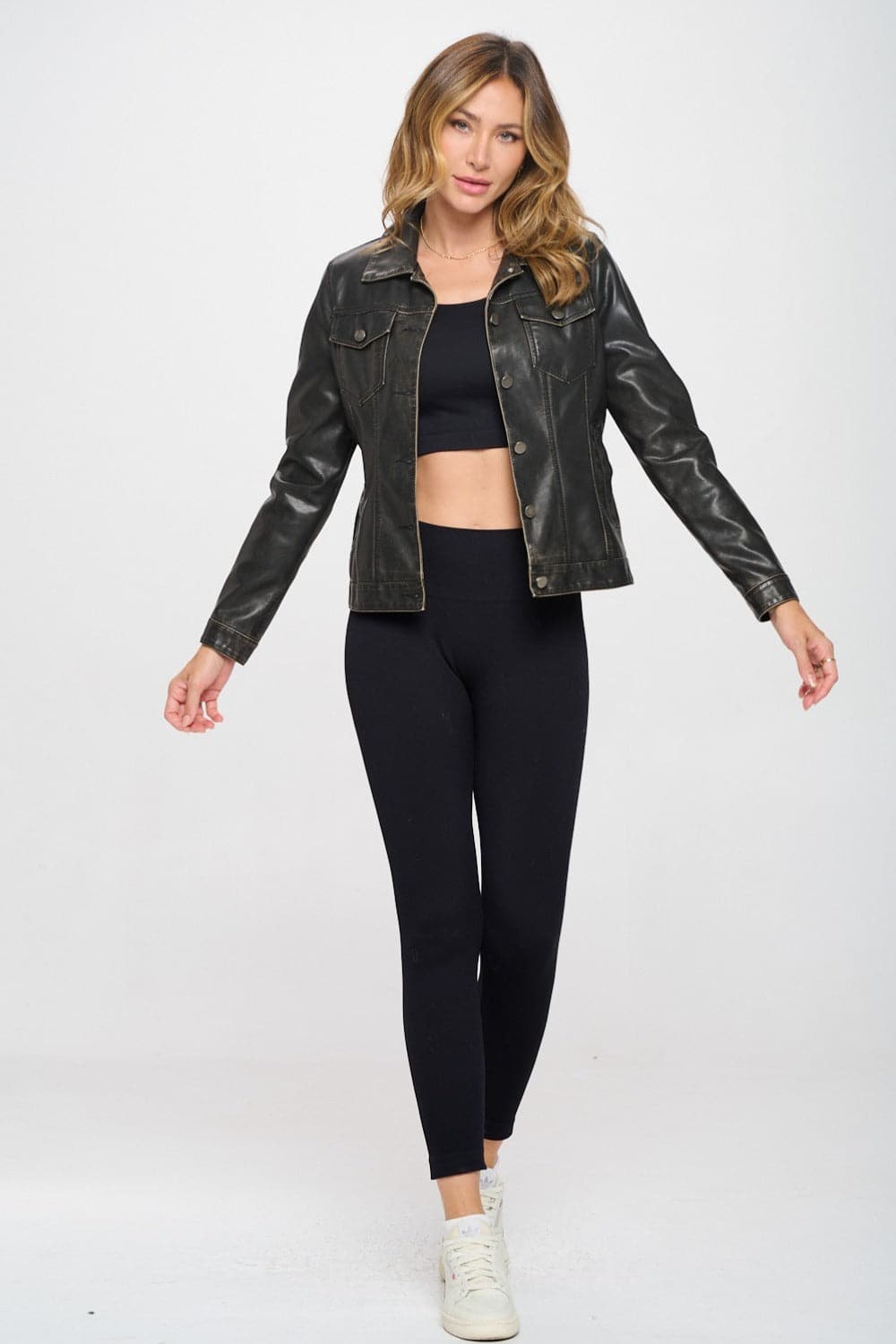 Coalition LA Button Down Cargo Vegan Leather ShacketThe Cargo Shacket for women is the ultimate style staple for your spring wardrobe. Designed with drop shoulders and patched pockets, this versatile piece effortlesslLove Salve Cargo Vegan Leather ShacketOuterwear