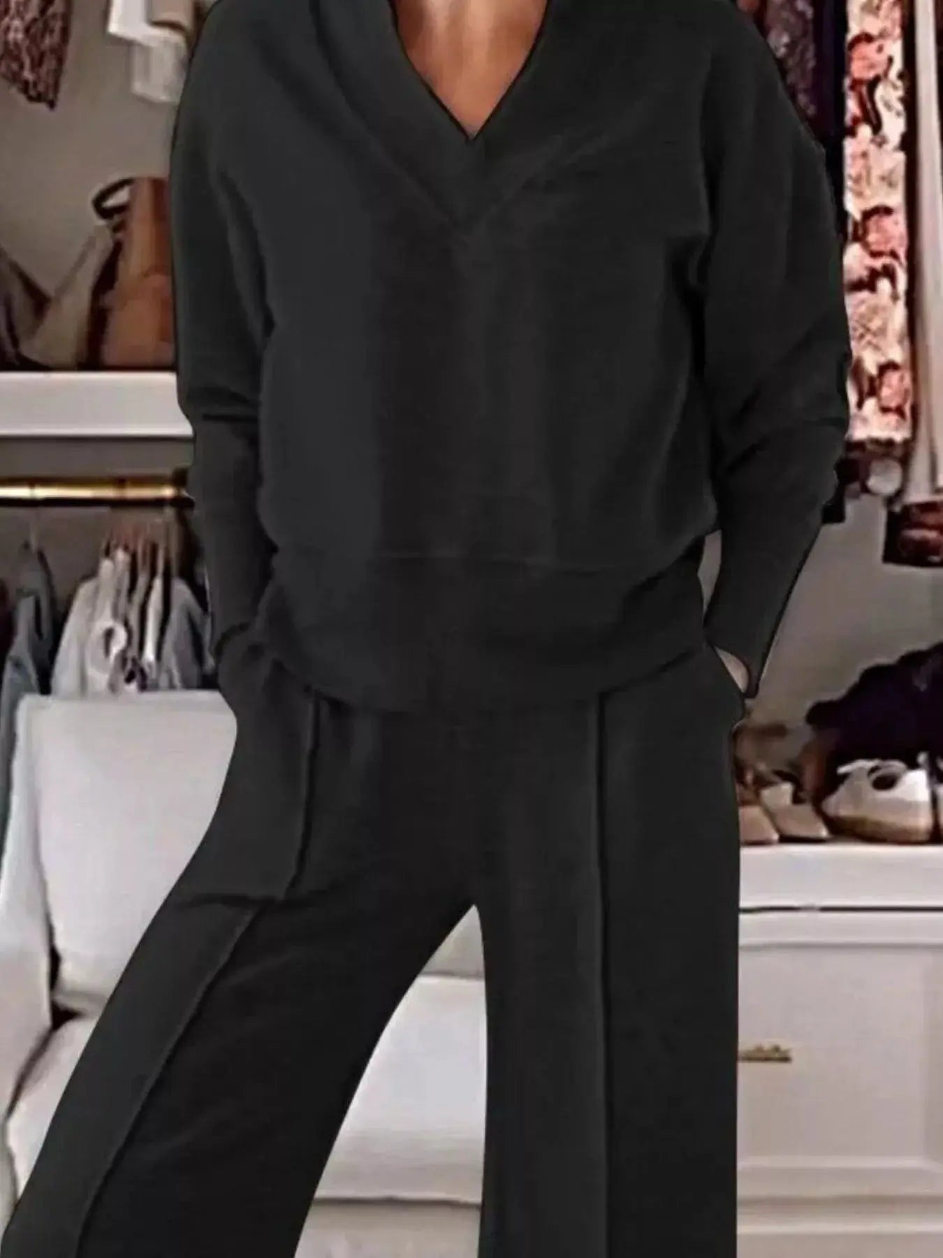 Full Size Cozy V-Neck Top and Pants Set Plus Size Simply Love