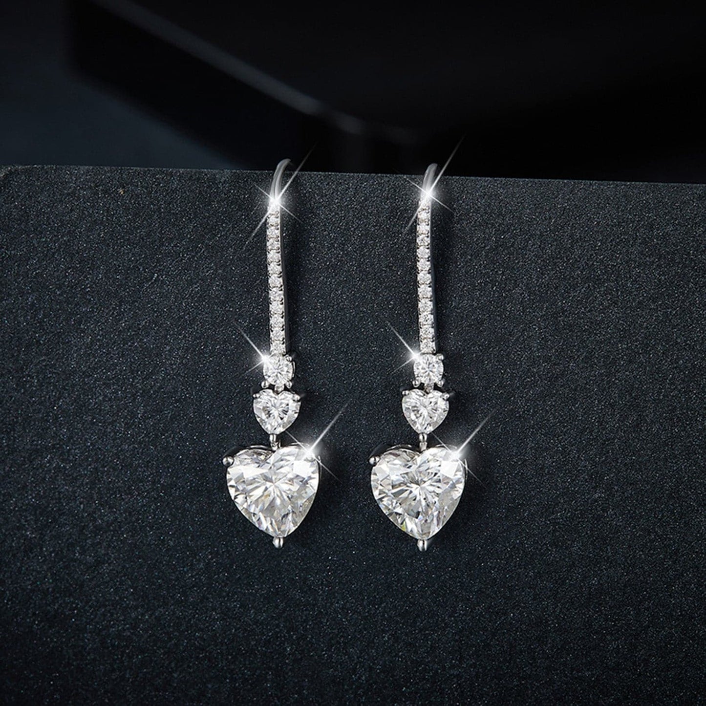 5.44 Carat 925 Sterling Silver Moissanite Heart Drop Earrings.