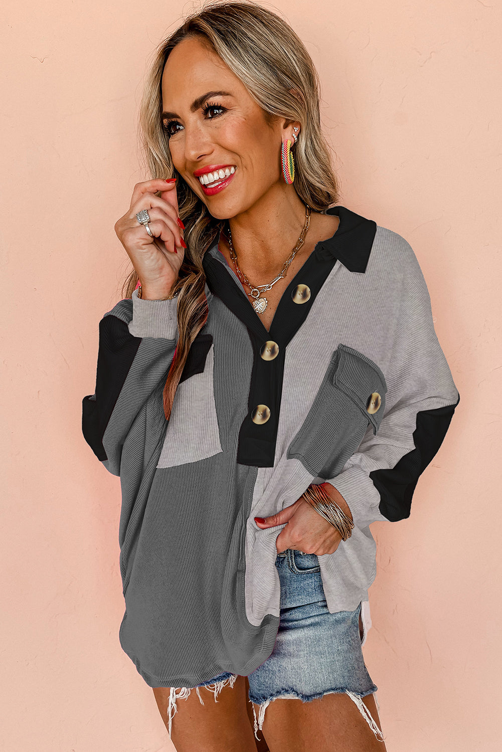 Gray oversized colorblock sweatshirt