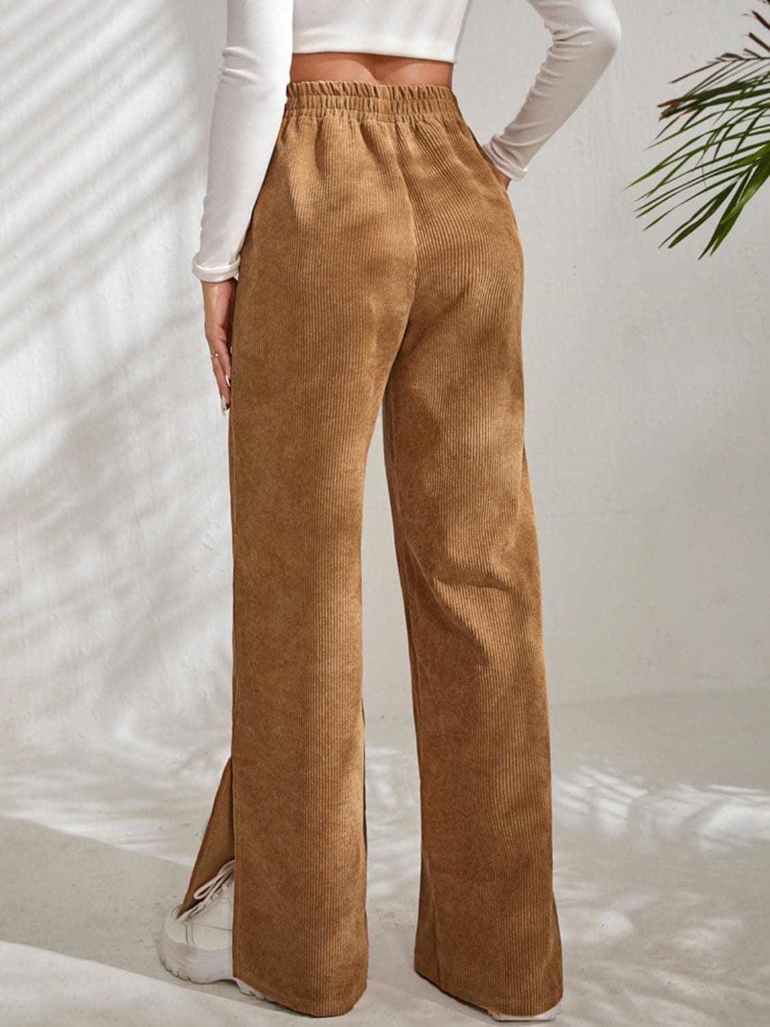 Slit Pocketed High Waist Wide Leg Pants.