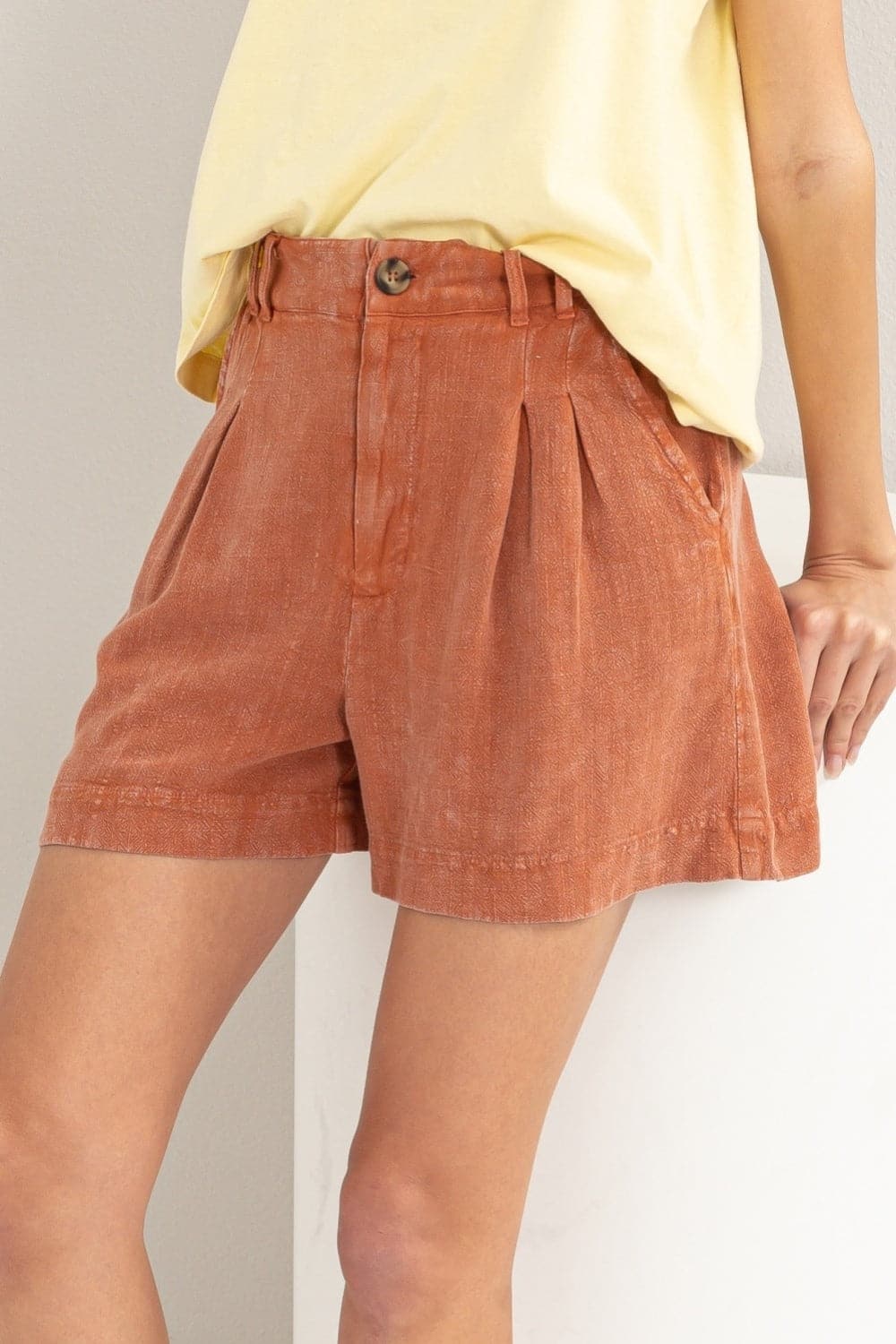 HYFVE High Waist Pleated Linen Shorts.