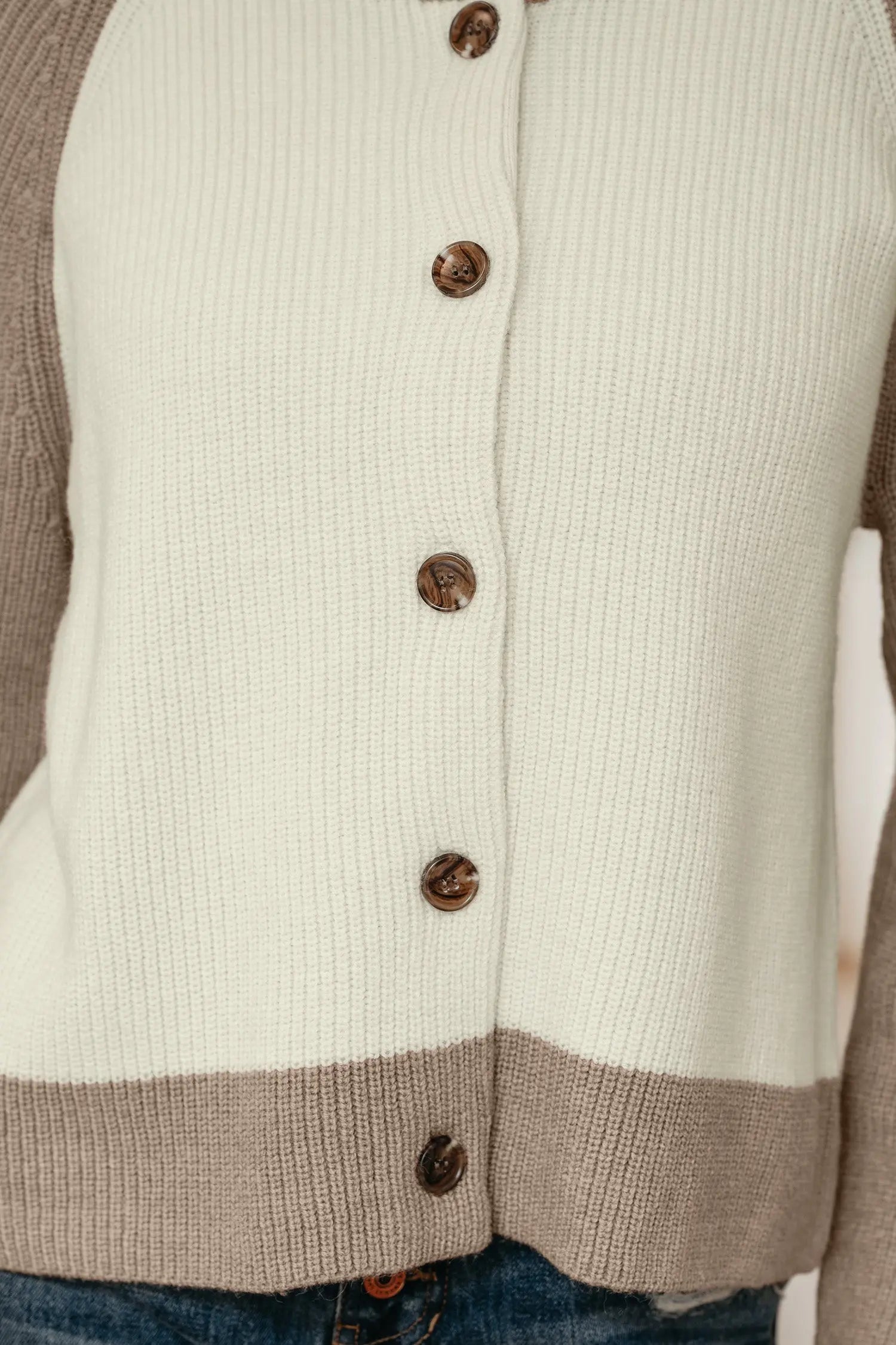 White Color Block Ribbed Knit Button Down Cardigan Sweater For Women Dear-Lover Dropshipping