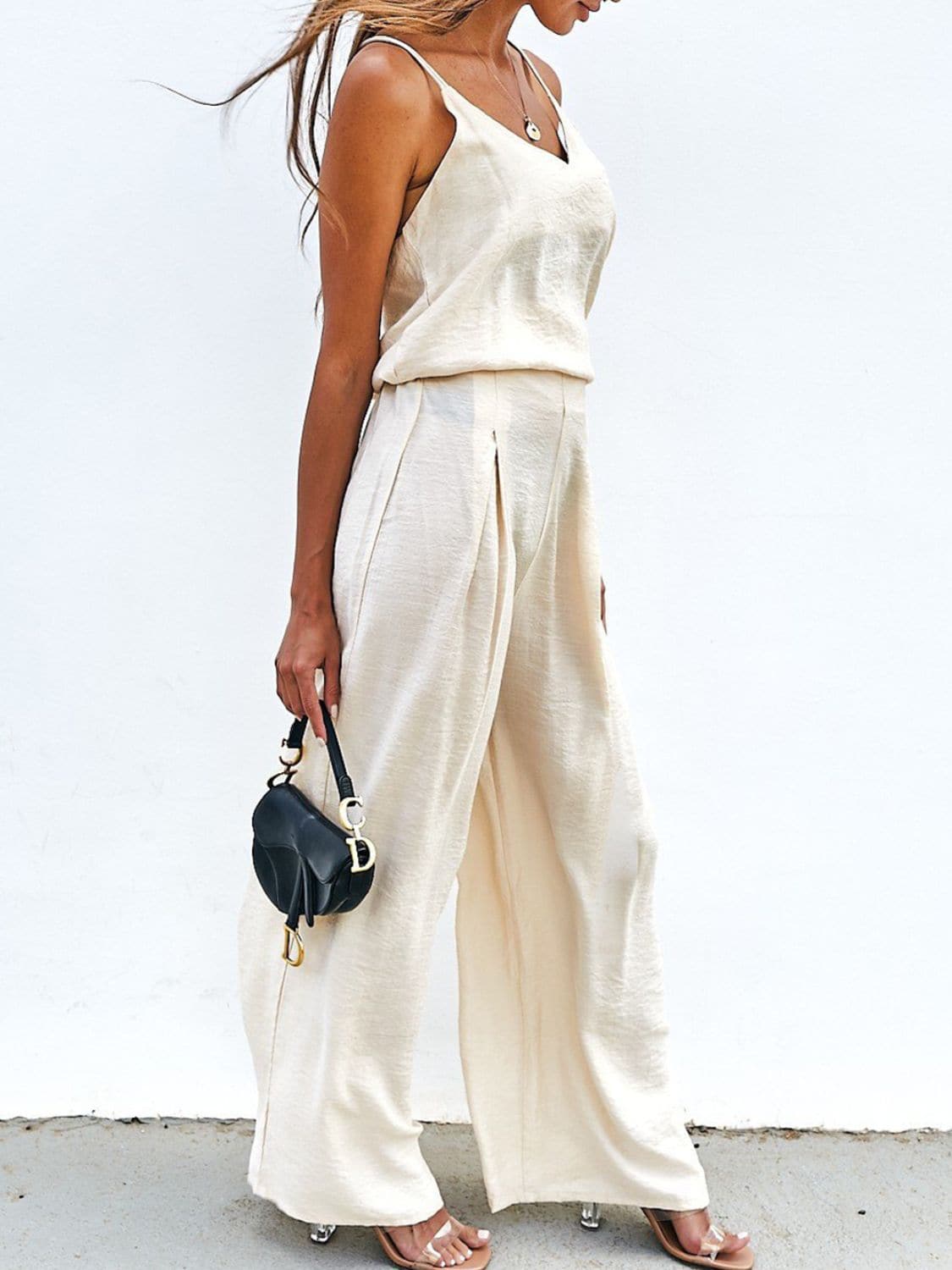 Spaghetti Strap Cami and Wide Leg Pants Set.