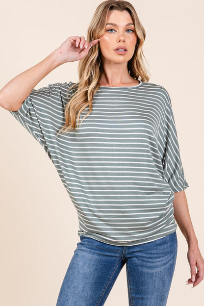 Elegant striped dolman sleeve top with boat neck design