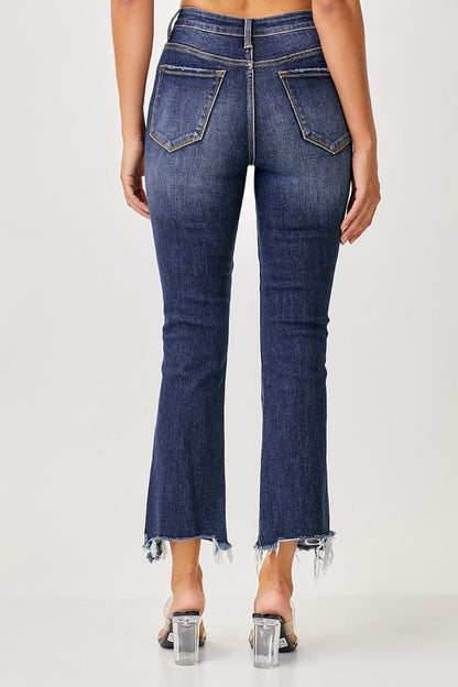 Risen Full Size Frayed Hem Cropped Straight Jeans.