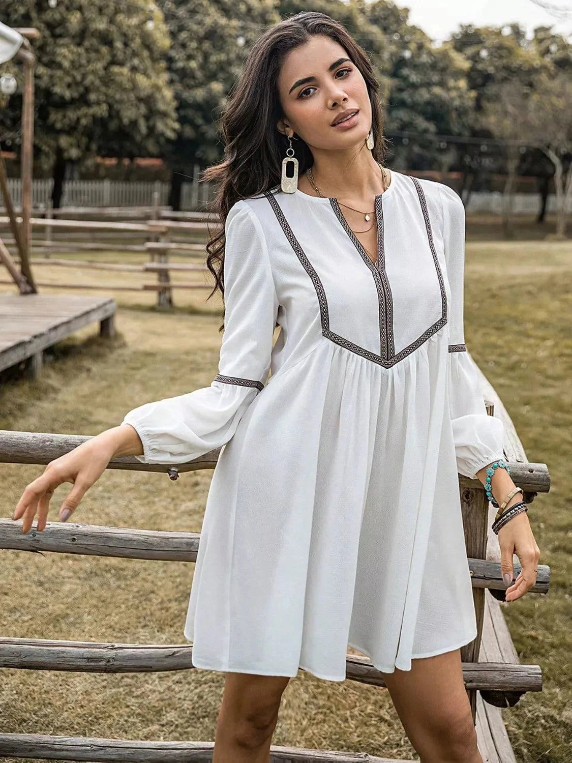 Long Sleeve Mini Dress with Contrast Trim Coco’s Tee Boutique