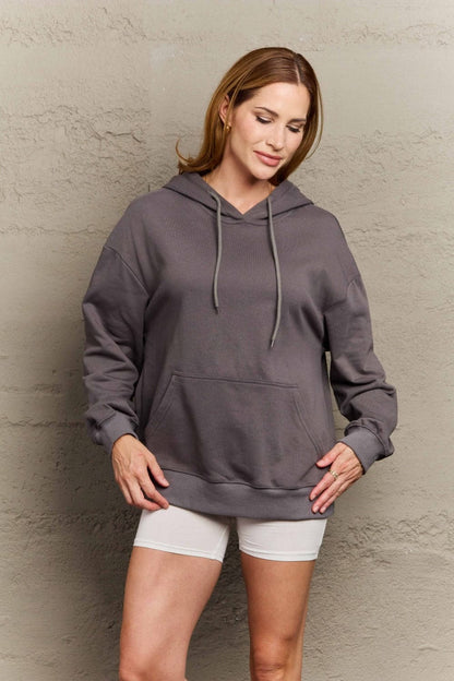 Chic long sleeve dropped shoulder hoodie with pockets