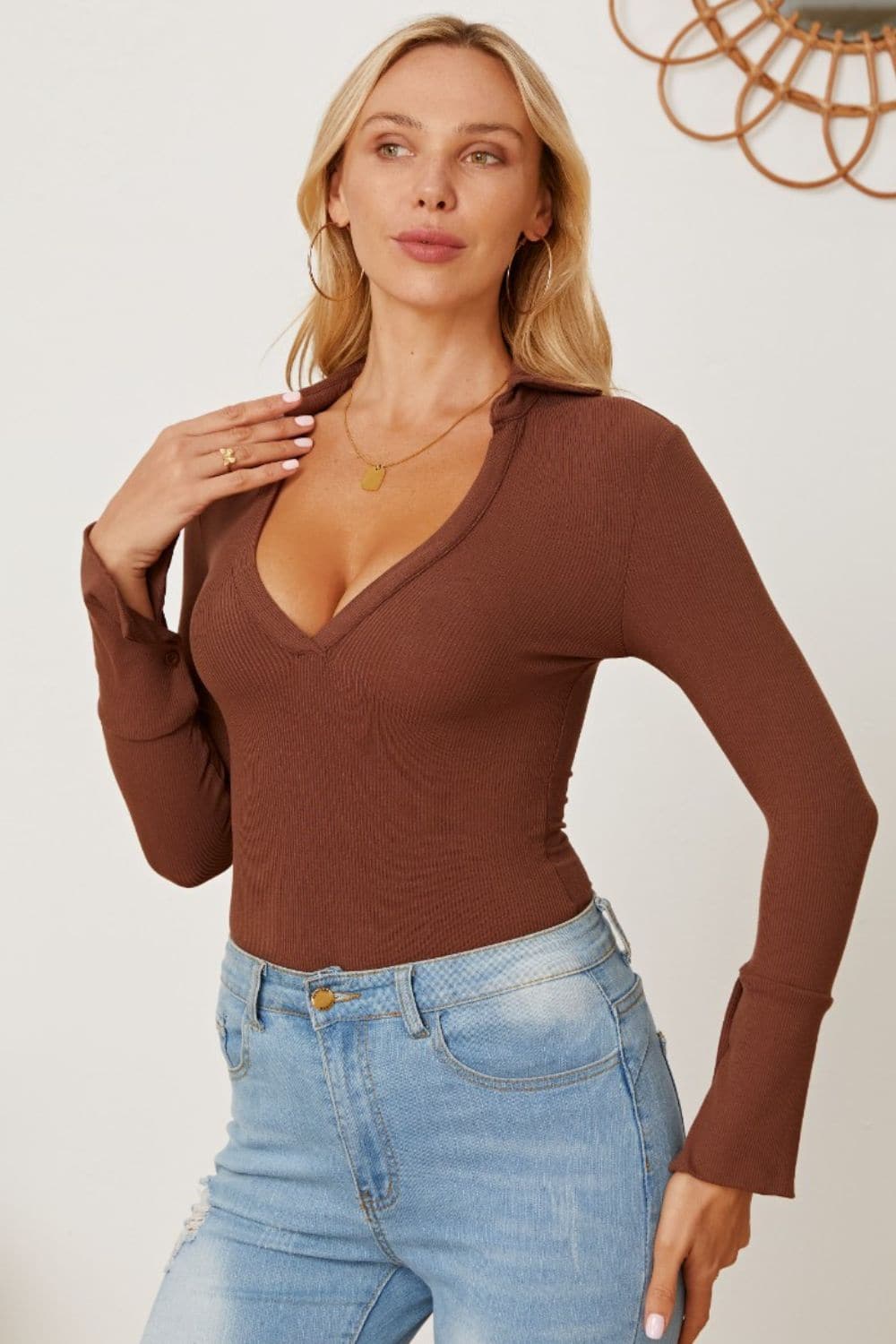 V-Neck Long Sleeve Bodysuit.