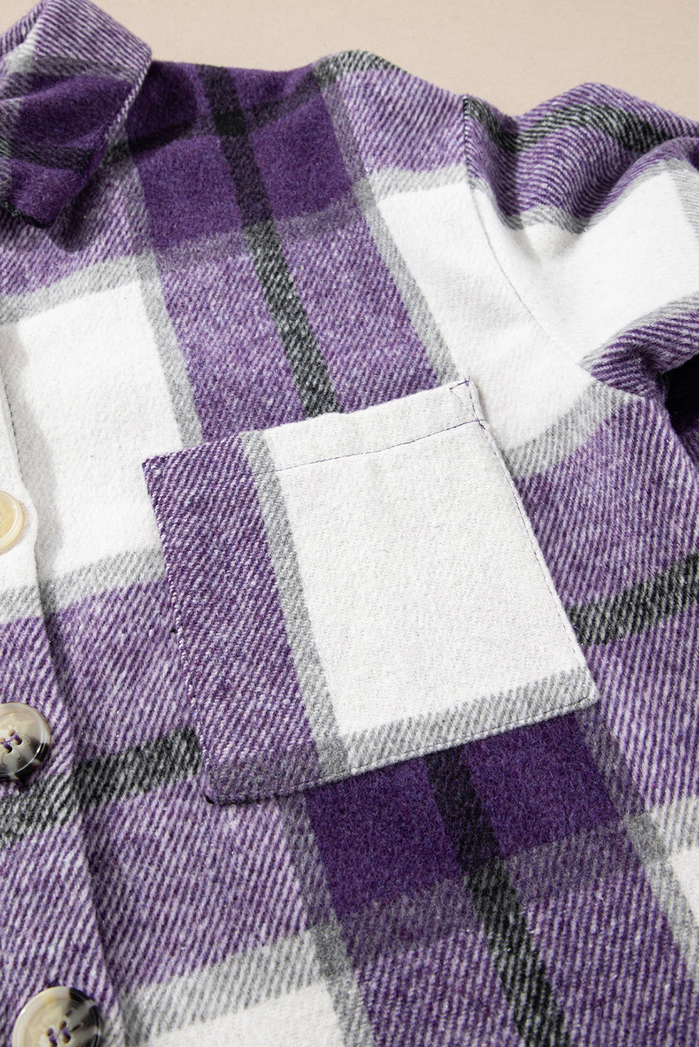 Purple Plaid Color Block Buttoned Long Sleeve Jacket With Pocket For Women Cozy Everyday Outerwear Dear-Lover Dropshipping