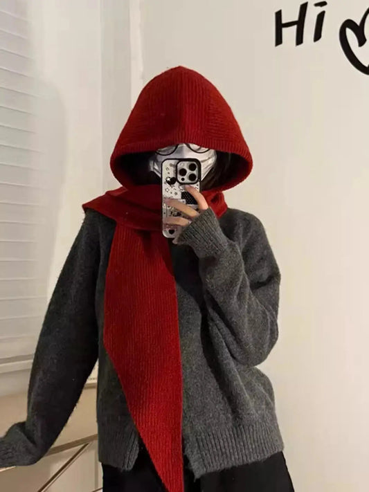 Knitted Hat with Attached Scarf Simply Love