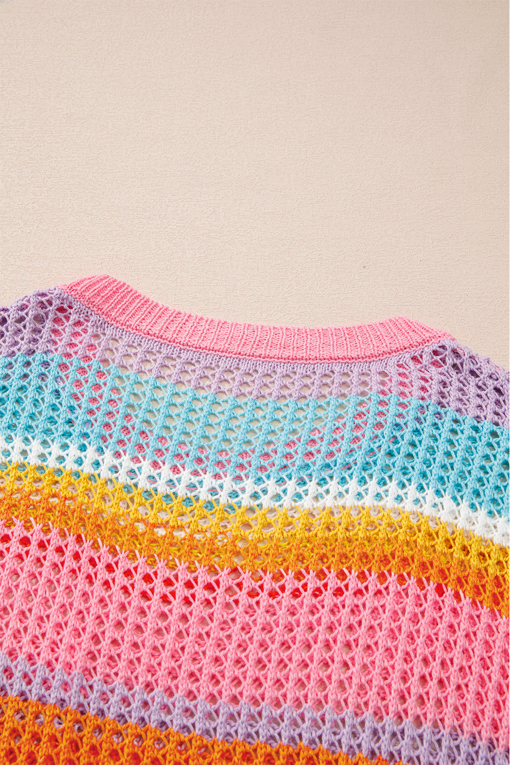 Plus Size Pink Stripe Open Knit Patch Pocket Sweater Dear-Lover Dropshipping