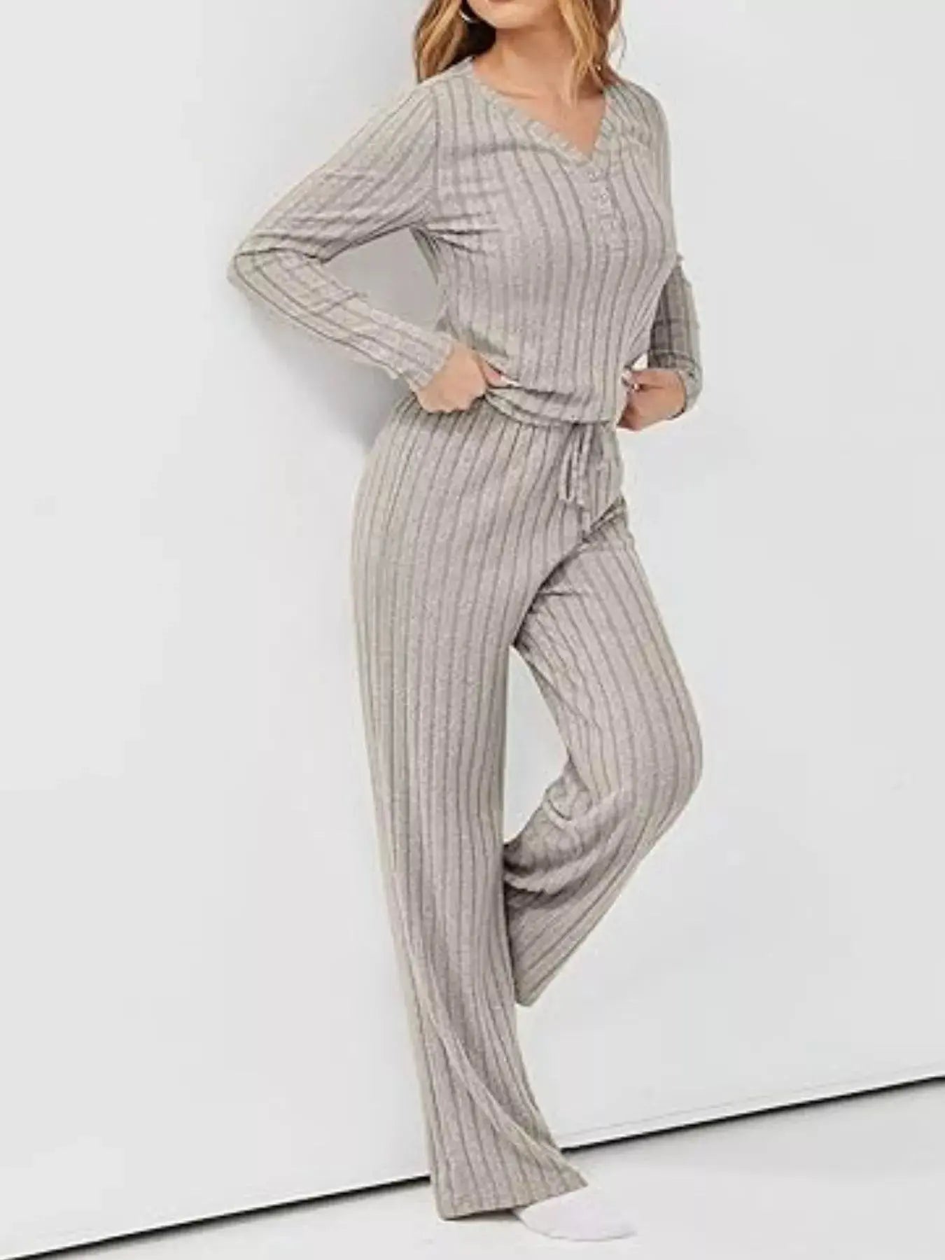 Ribbed Knit Long Sleeve Top and Pants Set Simply Love