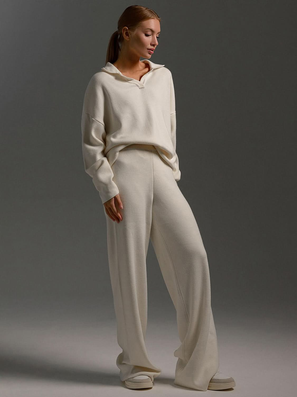 Acrylic Knit Long Sleeve Sweater Set with Pants