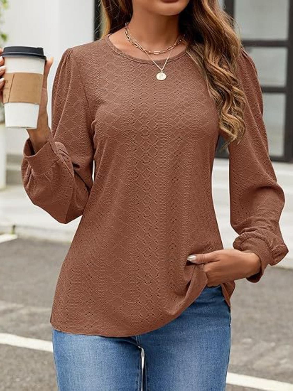 Chic eyelet long sleeve top