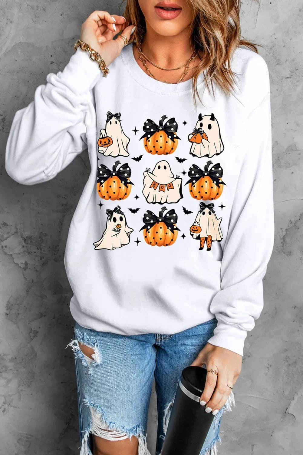 Halloween pumpkin and ghost graphic sweatshirt