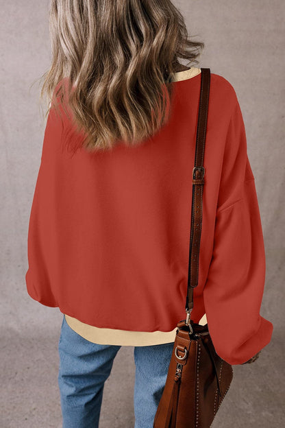 Contrast Round Neck Long Sleeve Sweatshirt.