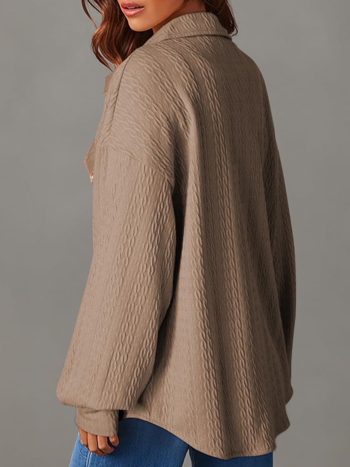 Textured long sleeve shacket