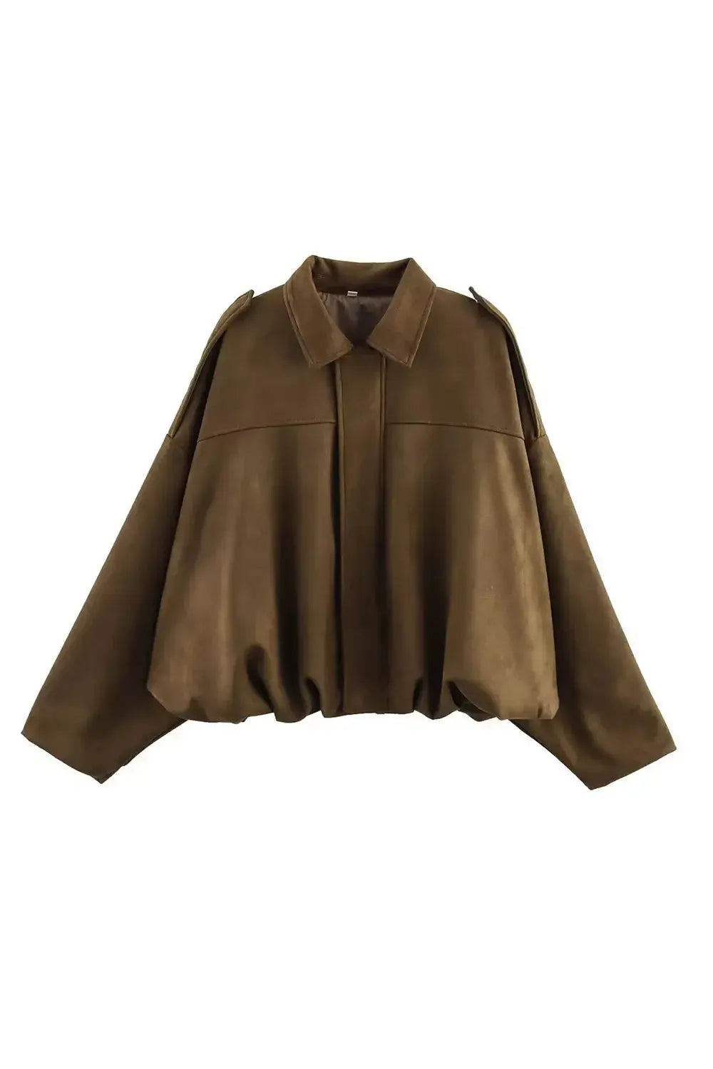 Oversized Collared Neck Dropped Shoulder Jacket Button Front Lined Polyester Simply Love