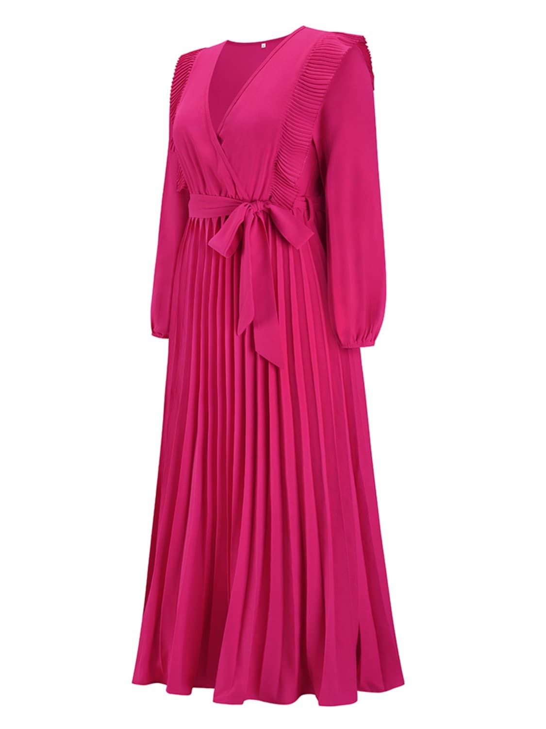 Pleated Surplice Tie Waist Maxi Dress.