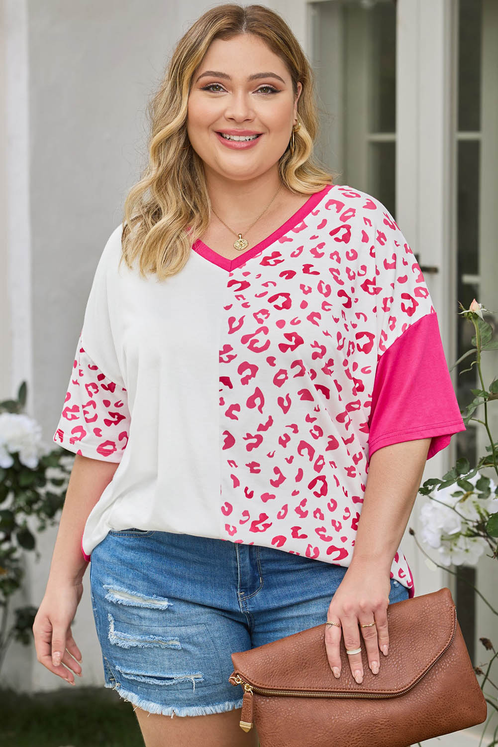 Plus Size Leopard V-Neck T-Shirt.