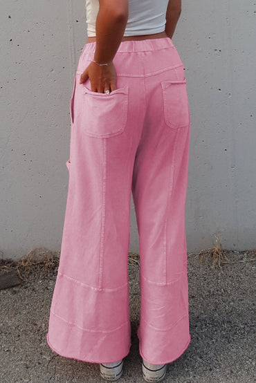 Bonbon Mineral Wash Exposed Seam Drawstring High Waist Cargo Pants