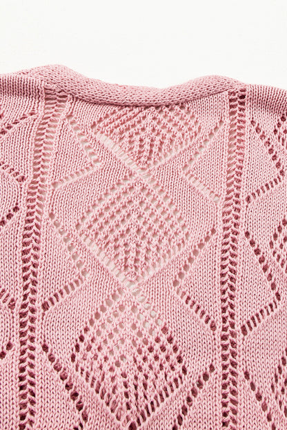 Plus size pink open knit cardigan