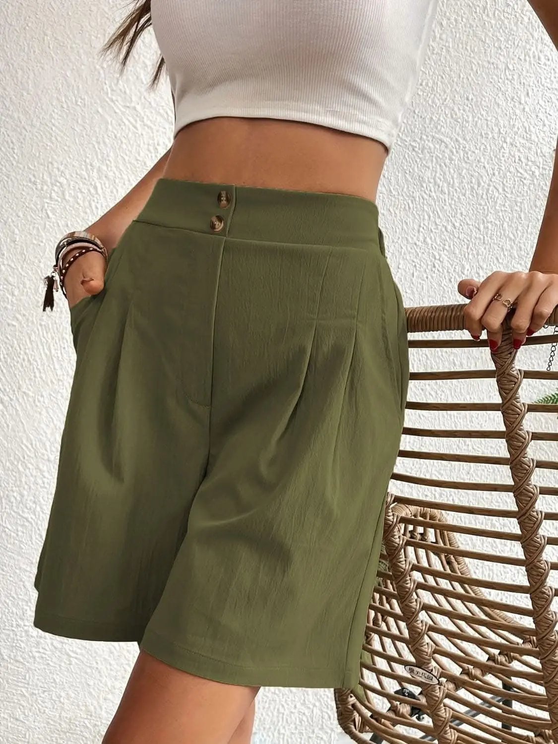 High-waisted pocket shorts for women - Love Salve 