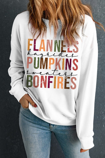 Letter Graphic Round Neck Long Sleeve Sweatshirt.