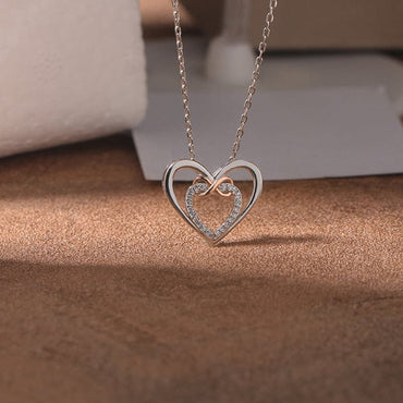 Heart Shape Inlaid Zircon 925 Sterling Silver Necklace.