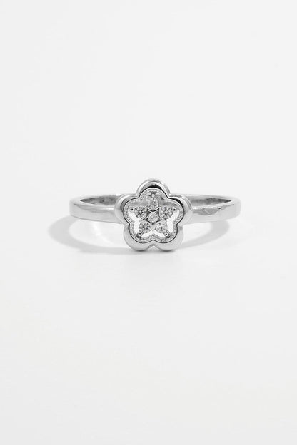 925 Sterling Silver Zircon Flower Ring.