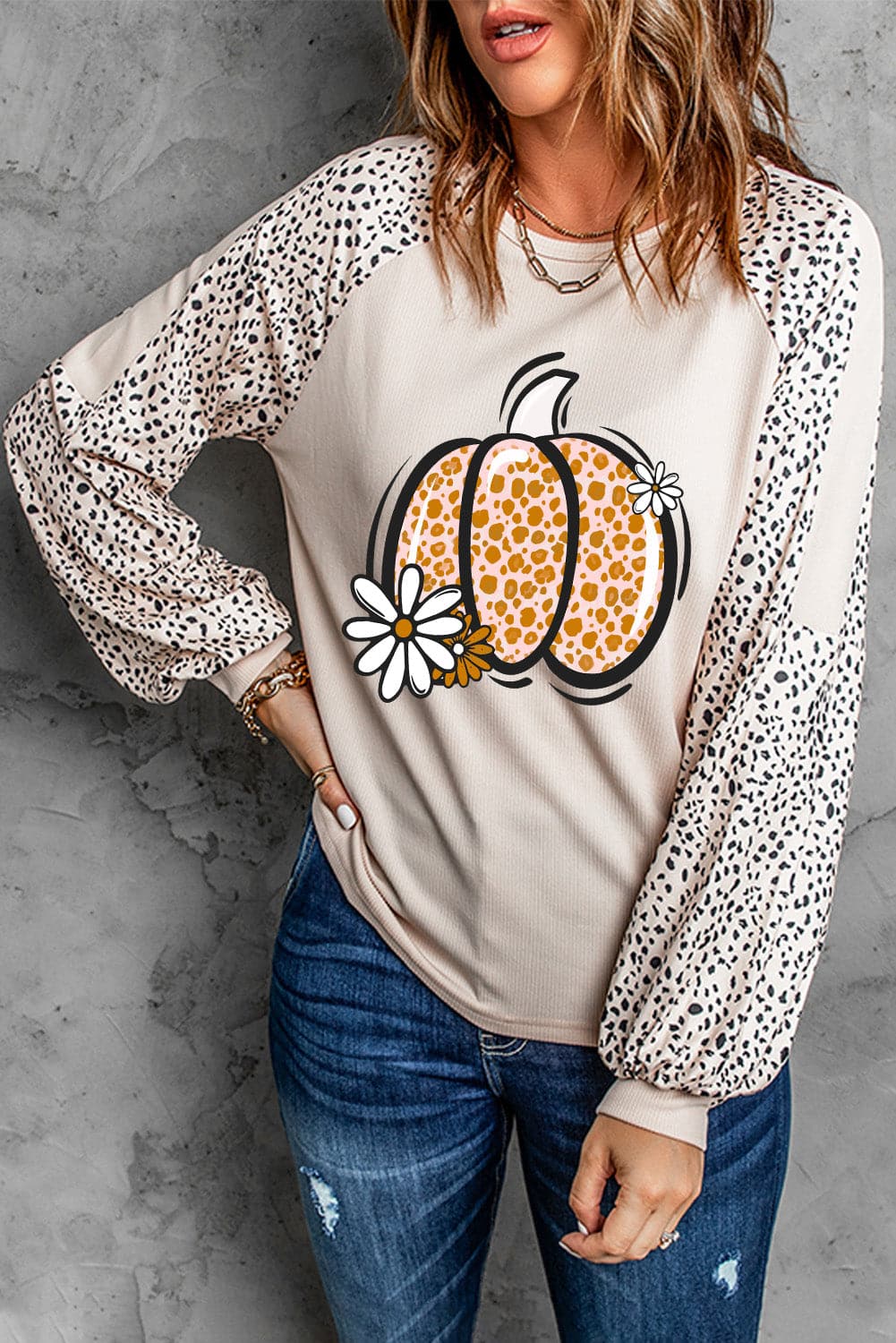 Pumpkin Graphic Round Neck Long Sleeve Top.