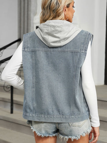 Stylish sleeveless denim jacket with pockets and button details