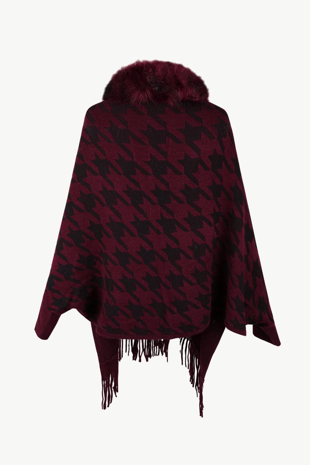 Houndstooth Fringe Hem Poncho.